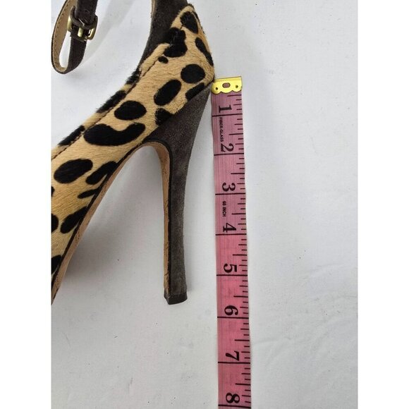 L.A.M.B. Leopard Print Ankle Strap Fur Stiletto High Heels size 7 - Picture 15 of 16